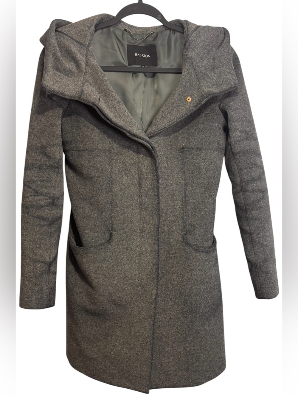 Babaton Aritzia Italian Wool Cashmere Hooded Toggle Coat Gray XXS Classic